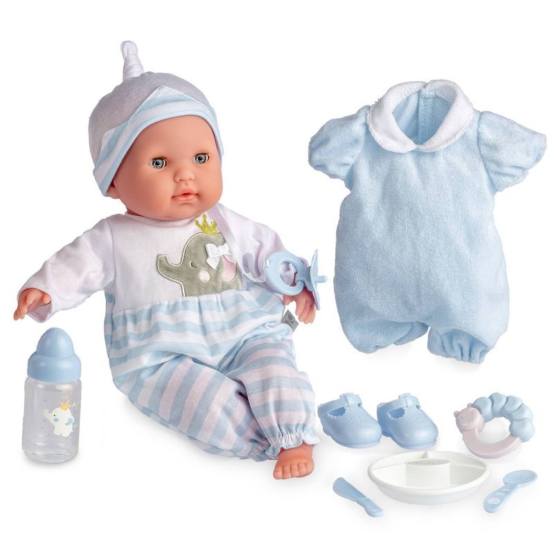 JC Toys Berenguer Boutique 10 Piece Gift Set Blue 15&#34; Realistic Soft Body Baby Doll - Open/Close Eyes, 1 of 9