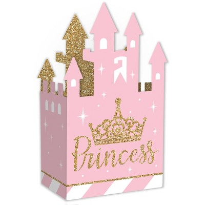 Big Dot of Happiness Little Princess Crown - Pink and Gold Princess Baby Shower or Birthday Party Favor Gift Boxes - Castle Boxes - Set of 12