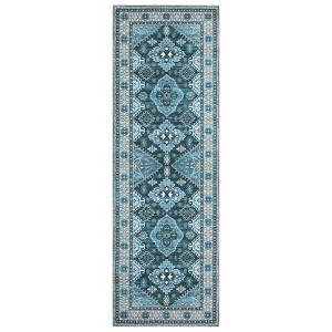 Washable Vintage Chenille Floral Print Farmhouse Area Rugs for Home Office - 1 of 4