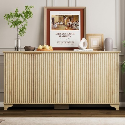 61" Large Buffet Sideboard Cabinet with 4 Fluted Doors and Storage, Modern Kitchen Storage Cabinet with Adjustable Shelves