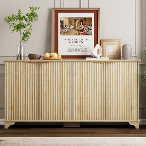 61" Large Buffet Sideboard Cabinet with 4 Fluted Doors and Storage, Modern Kitchen Storage Cabinet with Adjustable Shelves - 1 of 4