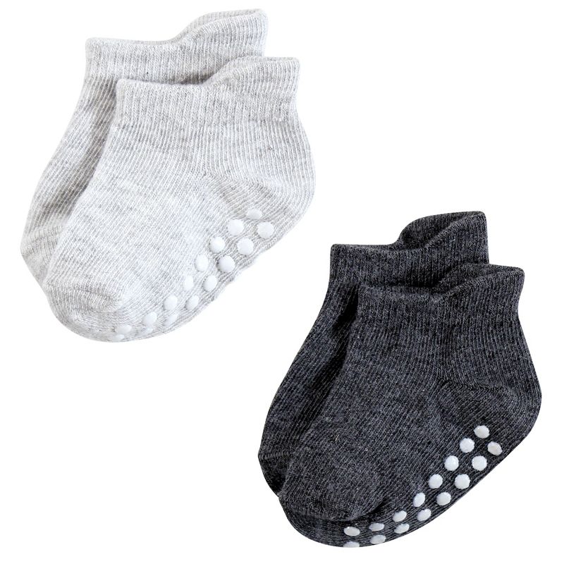 Hudson Baby Infant Boy Non-Skid No-Show Socks, Black White Stripes, 4 of 10