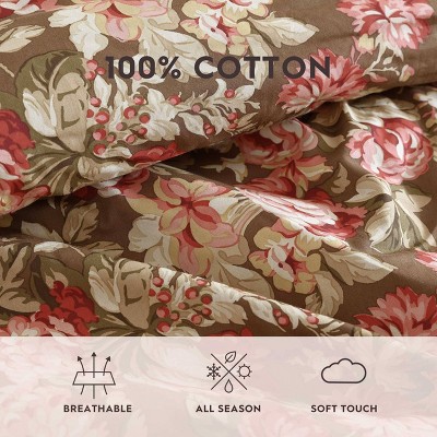 Twin Brown Cotton Reversible Floral Comforter Set
