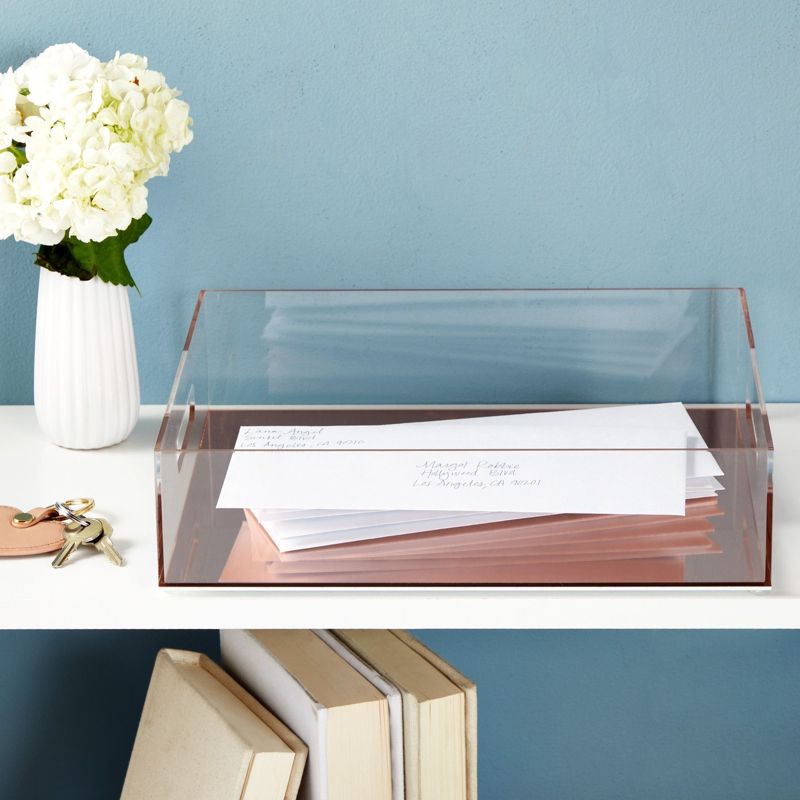 Juvale Rose Gold Acrylic Letter Tray, Clear Office Desk Organizer for Files, Documents, Paper Storage, 10.5 x 12 x 3 In, 4 of 9