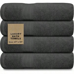 Luxury Bath Towels Set of 4 27x 54 Super Soft Highly Absorbent Grey for Home, Spa, Gym - 1 of 4