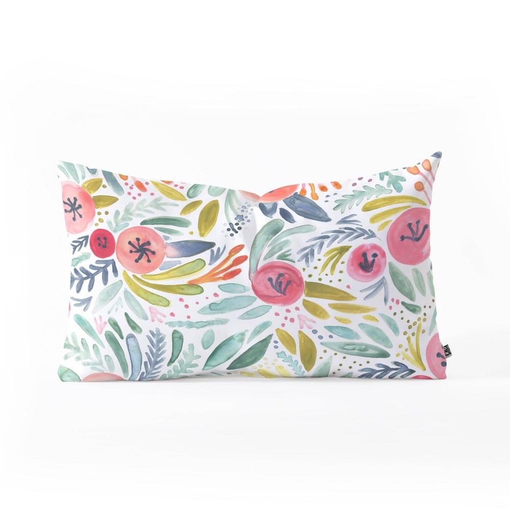 Photos - Pillow Dash And Ash Poppy Lane Oblong Lumbar Throw  Blue - Deny Designs: Contemporary Floral Botanical Decor, Indoor Use