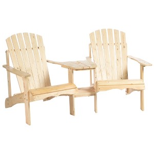 Outsunny Set of 3 Wooden Adirondack Chairs, Outdoor Double Seat with Center Table and Umbrella Hole for Patio, Backyard, Deck, Fire Pit - 1 of 4