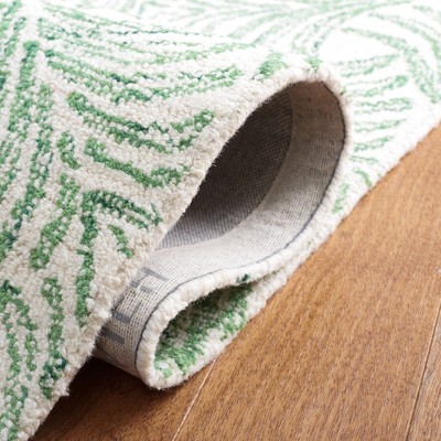 Ivory and Green Floral Hand-Tufted Wool Silk Rug, 8' x 10'