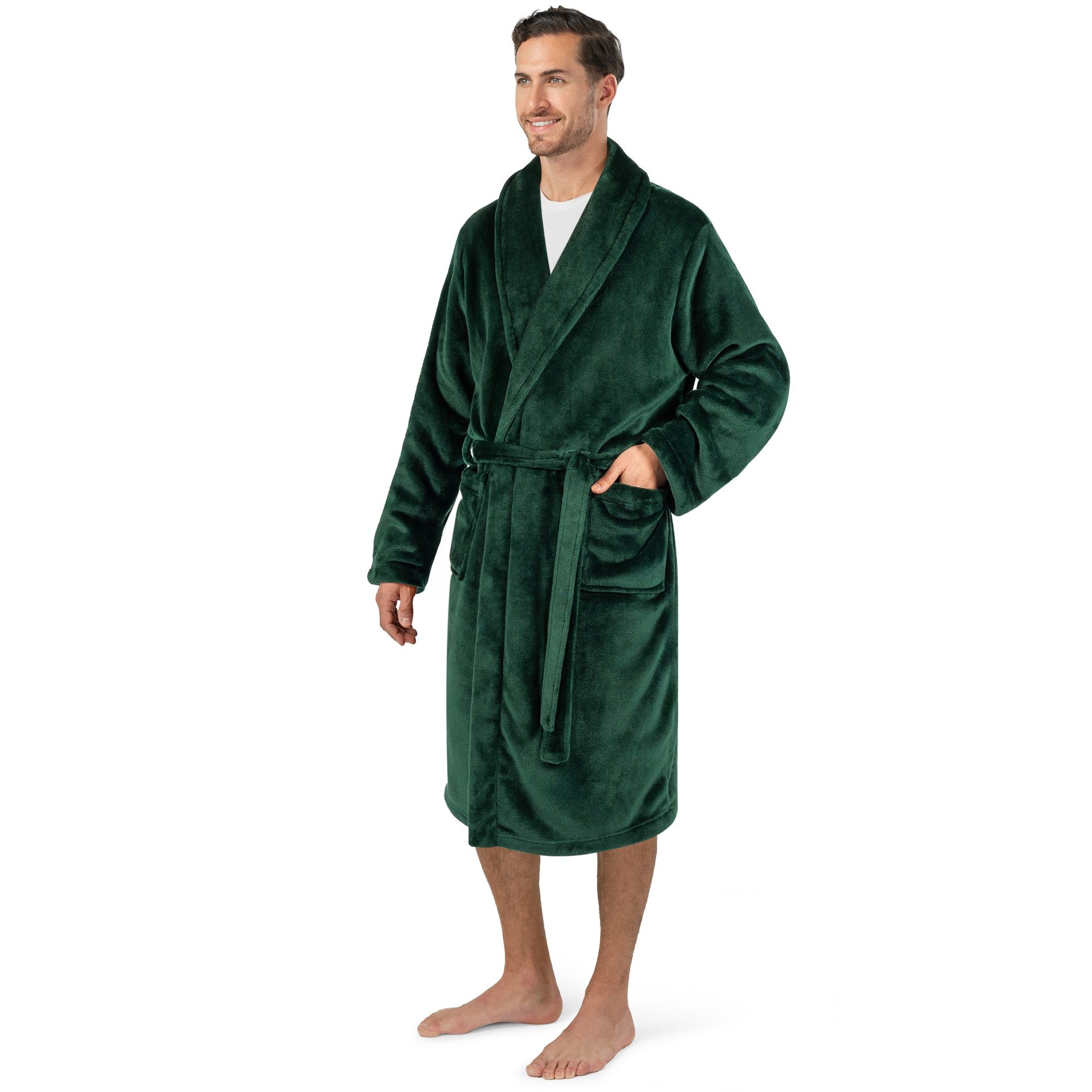 PAVILIA Mens Soft Robe, Fleece Plush Soft Long Male Bathrobe, Lightweight Fluffy Fuzzy Cozy Warm Bath Shower Spa House (Green, 2XL/3XL)
