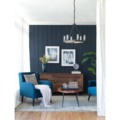 Set of 2 Blue Geometric Abstract Canvas Prints with Black Frames
