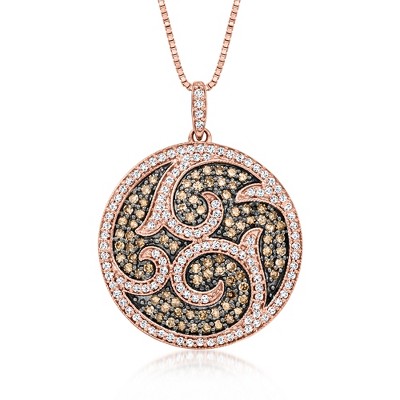 Ross-Simons 1.50 ct. t.w. Brown and White Diamond Medallion Pendant Necklace in 18kt Rose Gold Over Sterling
