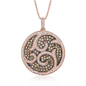 Ross-Simons 1.50 ct. t.w. Brown and White Diamond Medallion Pendant Necklace in 18kt Rose Gold Over Sterling - 1 of 4