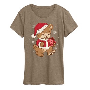 Women's - Instant Message - Santa Teddy Bear Christmas Short Sleeve Graphic T-Shirt - 1 of 4