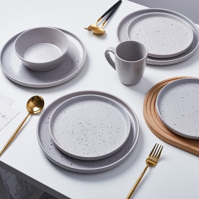 Jade Light Gray Ceramic 32-Piece Dinnerware Set, Service for 8