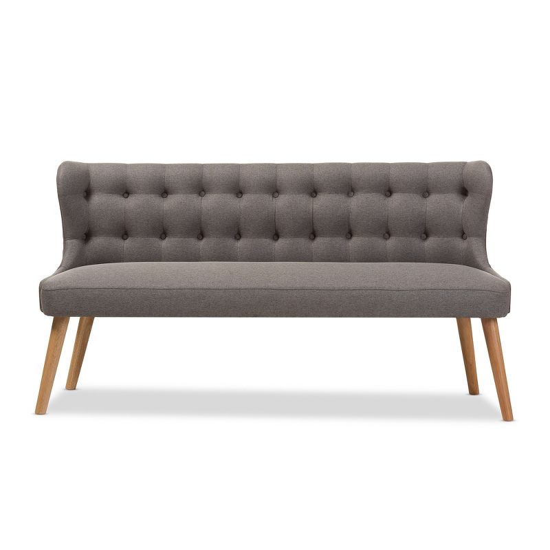 Melody Mid-Century Modern Fabric and Natural Wood Finishing 3 Seater Settee Bench Gray - Baxton Studio, 3 of 9