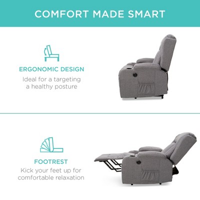 Gray Linen Electric Power Lift Recliner with Massage and Heat