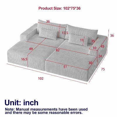 102" Oversized Sectional Lounge Chaise, No Assembly Required, Cloud Plush Loveseat with Reclining Sofa Bed