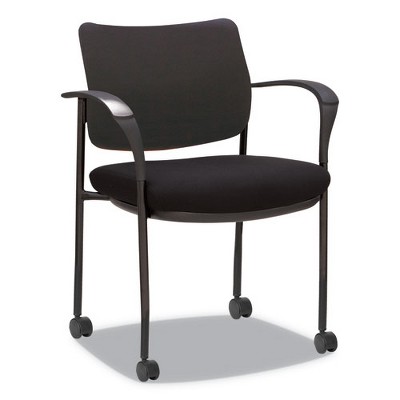 Black Fabric and Metal Guest Chair with Fixed Arms, Set of 2
