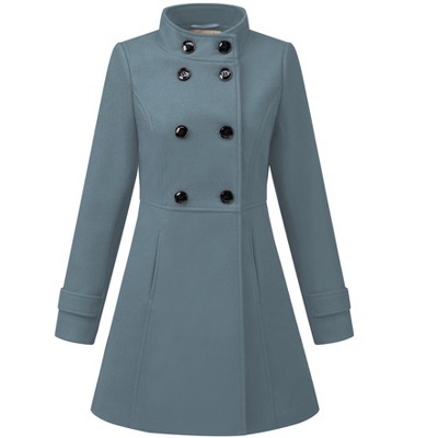 INSPIRE CHIC Women's Stand Collar Double Breasted Slant Pockets Trendy Outwear Winter Coat