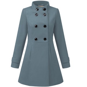 INSPIRE CHIC Women's Stand Collar Double Breasted Slant Pockets Trendy Outwear Winter Coat - 1 of 4