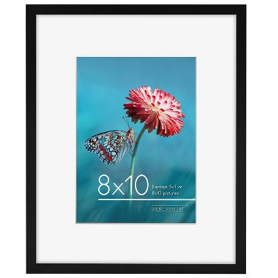 Americanflat 8x10 Black Picture Frame - Displays 5x7 Inch Picture with Mat or 8x10 Picture without Mat - Aluminum Frame with Tempered Shatter-Resistant Glass