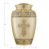Reminded Adult Cremation Memorial Urn for Human Ashes, Etched Cross Brass Funeral Urn with Velvet Bag - 2 of 4