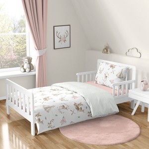Sweet Jojo Designs Girl Toddler Bedding Set Deer Floral White Taupe and Pink 5 pc - 1 of 4