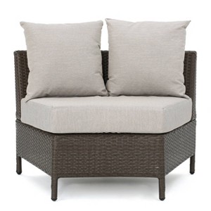 Christopher Knight Home 2pc Newton Wicker Outdoor Patio Curved Loveseat Sectional with Cushions Brown/Ceramic Gray - 1 of 4