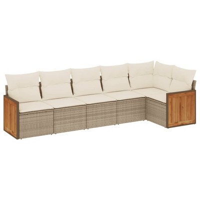 vidaXL 6 Piece Patio Sofa Set with Cushions Beige and Cream Poly Rattan - Without Table