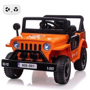 Electric Ride On Car with RC, 12V Kids Ride On Car with Led Lights, Music, Safety Belt, Double Doors, for Kids - 1 of 4