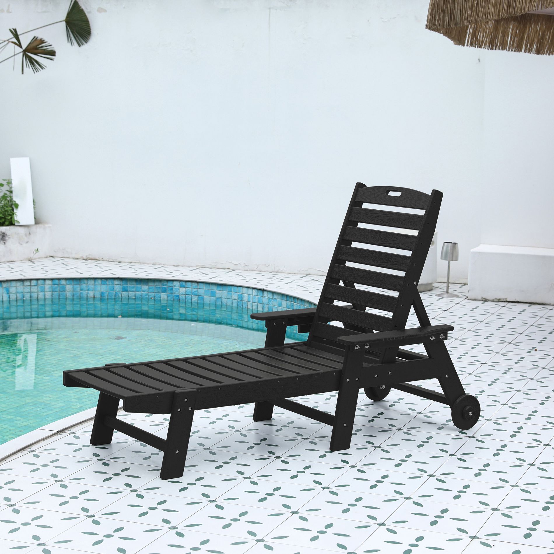 Mlmh & Kngwa 37.8"H Oversized Chaise Lounge Chair with Wheels & Cup Holder-Black