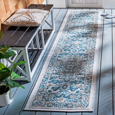 Navy and Grey Geometric Synthetic Indoor/Outdoor Runner Rug