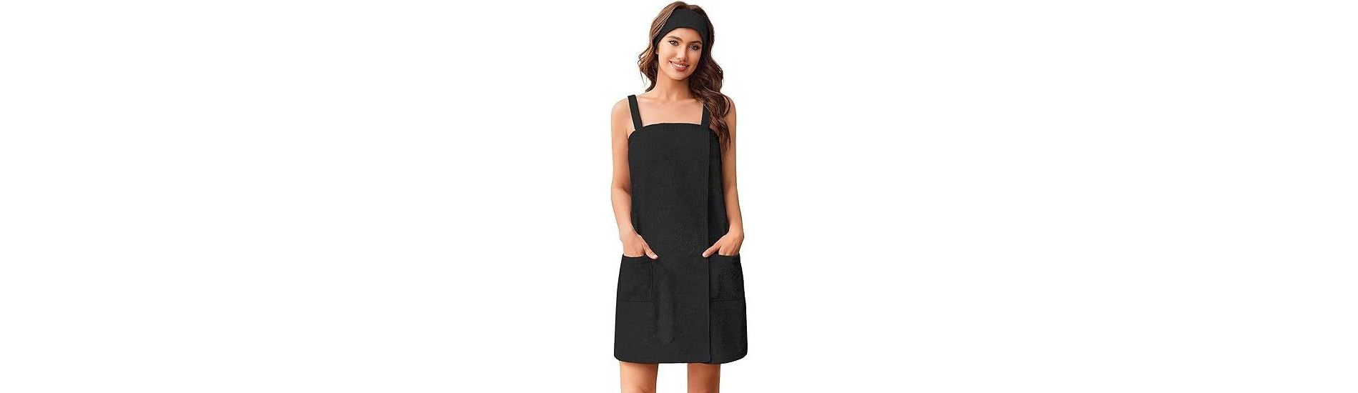 Ekouaer Towel Wrap for Women Spa Bath Robe Lightweight Terry Cloth Wrap Adjustable Shower Robe with Headband S-XL