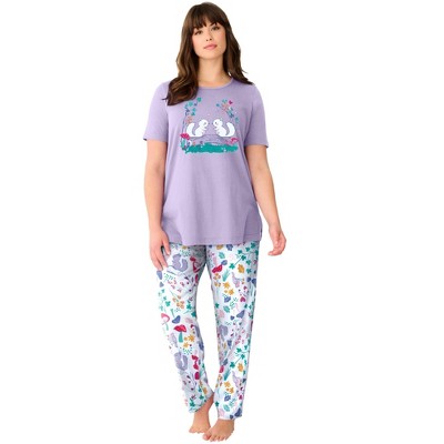 Dreams & Co. Plus Size Graphic Tee PJ Set