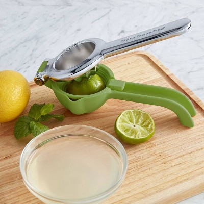 Green and Silver Aluminum Citrus Press with Seed Catcher