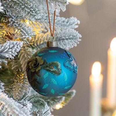NAYSAYE Party Decoration and Accessories Glass Christmas Ball Ornaments Set of 6 for Christmas Tree Decors, Blue, 3.9"*3.9"*0.09"