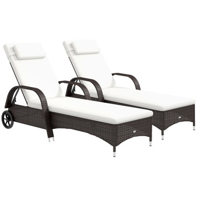 Outsunny Patio Wicker Chaise Lounge, PE Rattan Outdoor Lounge Chair with Cushion, Height Adjustable Backrest & Wheels