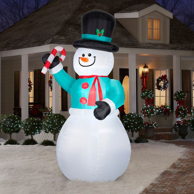 Gemmy Christmas Airblown Inflatable Snowman w/Candy Cane Giant, 12 ft Tall, White, 2 of 4