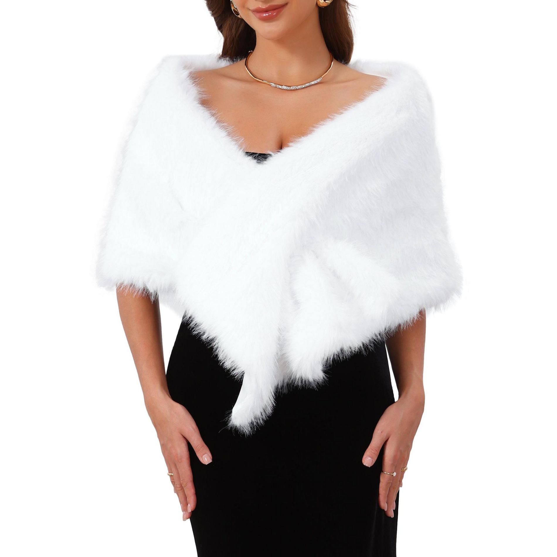 INSPIRE CHIC Women's Sleeveless Wedding Bridal Stole Cocktail Evening Faux Fur Shawls