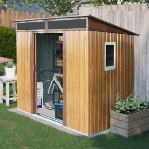 6' x 5' Outdoor Storage Shed, Garden Tool Metal Shed, Sliding Lockable Door Air Vents and Sloping Roof, for Backyard, Patio, Lawn - 1 of 4