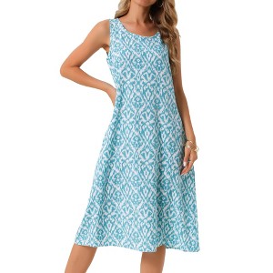 INSPIRE CHIC Women's Summer Beach Casual Sleeveless Crewneck Printed Midi Sundress with Pockets - 1 of 4