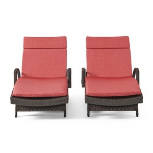 GDFStudio Olivia Brown Rattan Armed Adjustable Chaise Lounges with Cushion(Set of 2) - 1 of 4