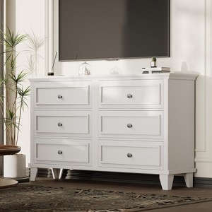 Farmhouse White 6-Drawer Double Dresser with Vintage Handle - Wood Storage Chest for Bedroom, Living Room, Hallway or TV Stand - 1 of 4