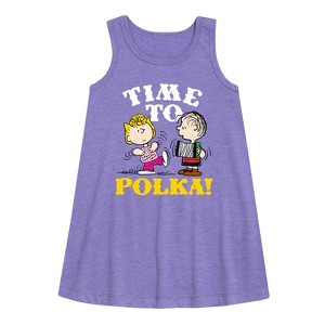Girls' - Peanuts - Time To Polka Graphic Sleeveless Aline Dress - 1 of 4