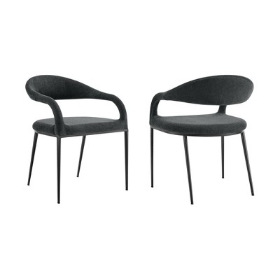 Armen Living Set of 2 Morgan Upholstered Dining Chairs with Iron and Fabric Matte Black/Charcoal
