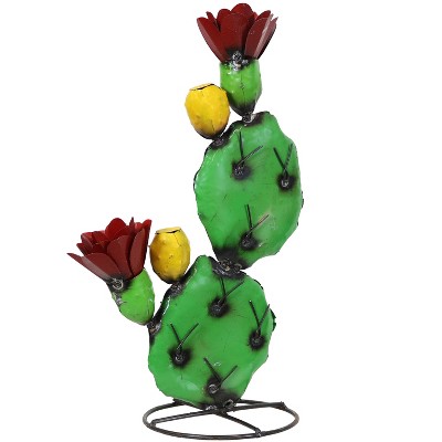 Sunnydaze Indoor/Outdoor Metal Decorative Cactus Statue with Red Flowers - 19.5"