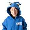 Sonic The Hedgehog Cosplay With Foam Ears Long Sleeve Blue Boy's Zip Up Hooded Sweatshirt - 2 of 4