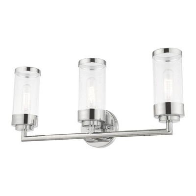 Hillcrest Polished Chrome 3-Light Vanity with Clear Glass Shades