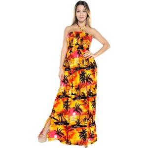 LA LEELA Women's Tube Dress Maxi Party Top One Size Apricot Palm Tree View - 1 of 4