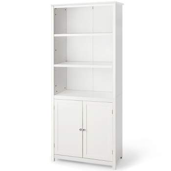 Costway Bookcase Shelving Storage Wooden Cabinet Unit Standing Display Bookcase W/Doors